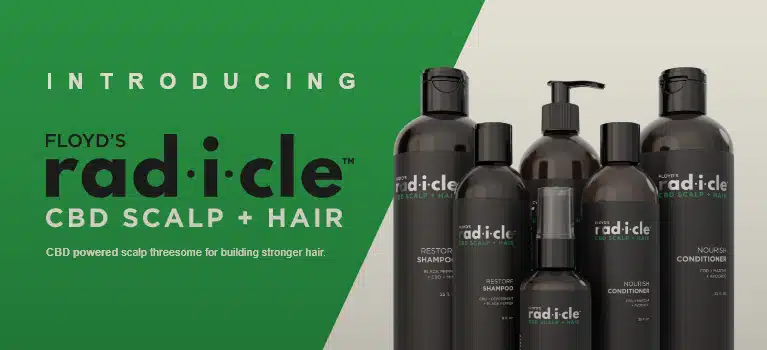 Floyd's Radicle CBD Scalp + Hair â promoting scalp health and revitalized hair from root to tip.